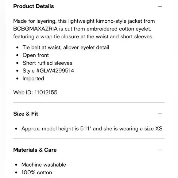 🆕  Women’s BCBG MaxAzria White Cotton Kimono - Picture 9 of 16